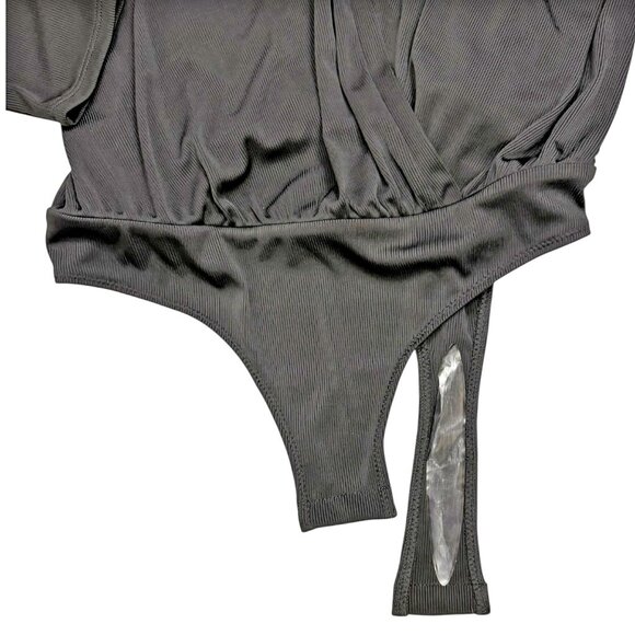 BCBGMAXAZRIA Black Surplice Wrap Long Sleeved Bodysuit - Picture 9 of 11